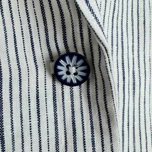 Anthropologie cartonier blue pin striped linen button front blazer 4 - Picture 10 of 12